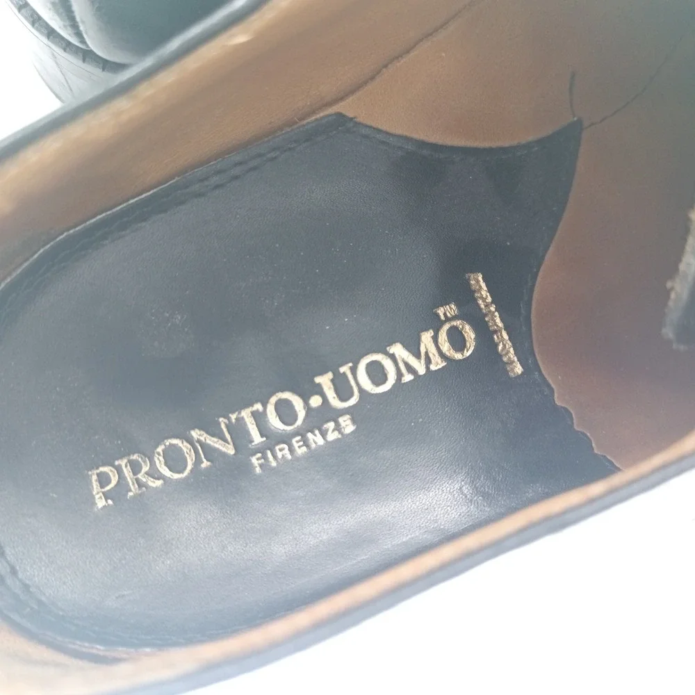 Pronto Uomo Firenze Mens Black Leather Cap Toe Derby Shoes Made Italy Size 11 s3